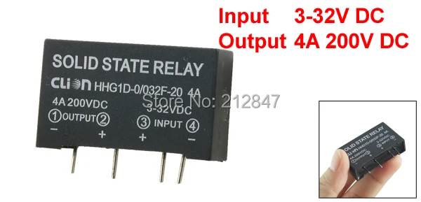 Input 3-32V DC Output 4A 200V DC 4 Pin PCB Solid State Relay HHG1D-0  032F-20