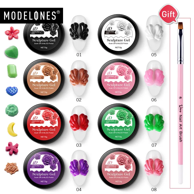 

Modelones 9Pcs/Lot Craved Pattern Led Gel Polish Nail Art Brush Set Soak Off Long Lasting Sculpture UV Nail Varnish Enamel Kits