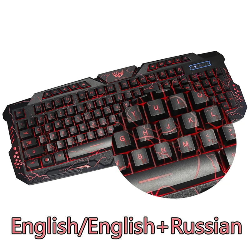 Dggr M200 игровая клавиатура на русском и английском, 104 ключ трещины 3-Цвет дыхание подсветкой USB Проводная Цвет Фул игровая клавиатура для портативных ПК