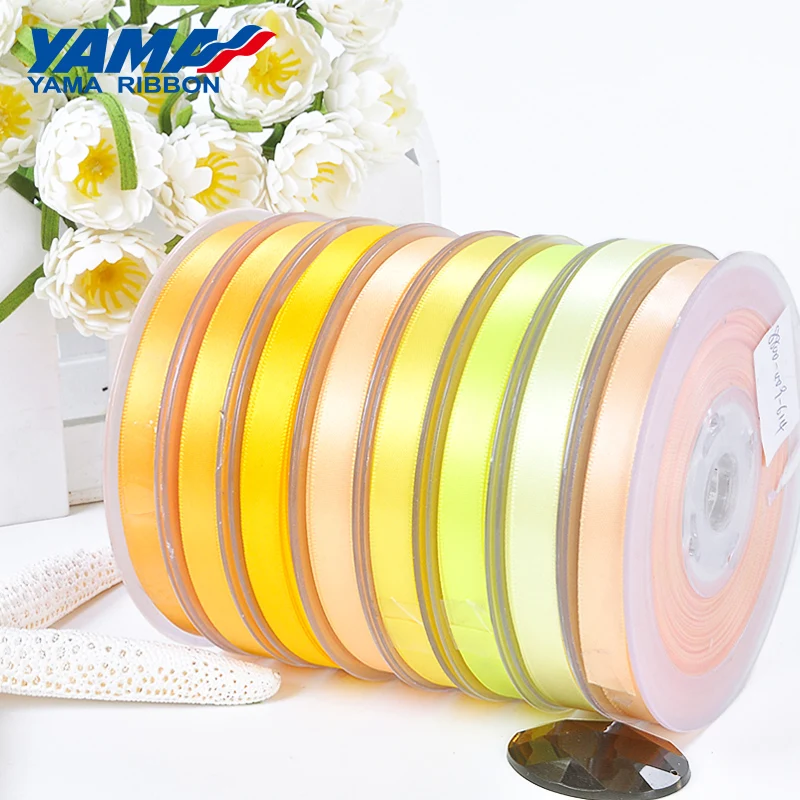 YAMA 100 ярдов Двусторонняя атласная Золотая лента 6 9 13 16 19 22 мм желтая ткань для