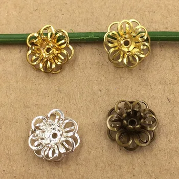 

SEA MEW 50 PCS 12mm 4 Colors Copper Filigree Flowers Base Setting Connector Charms For Jewelry Making