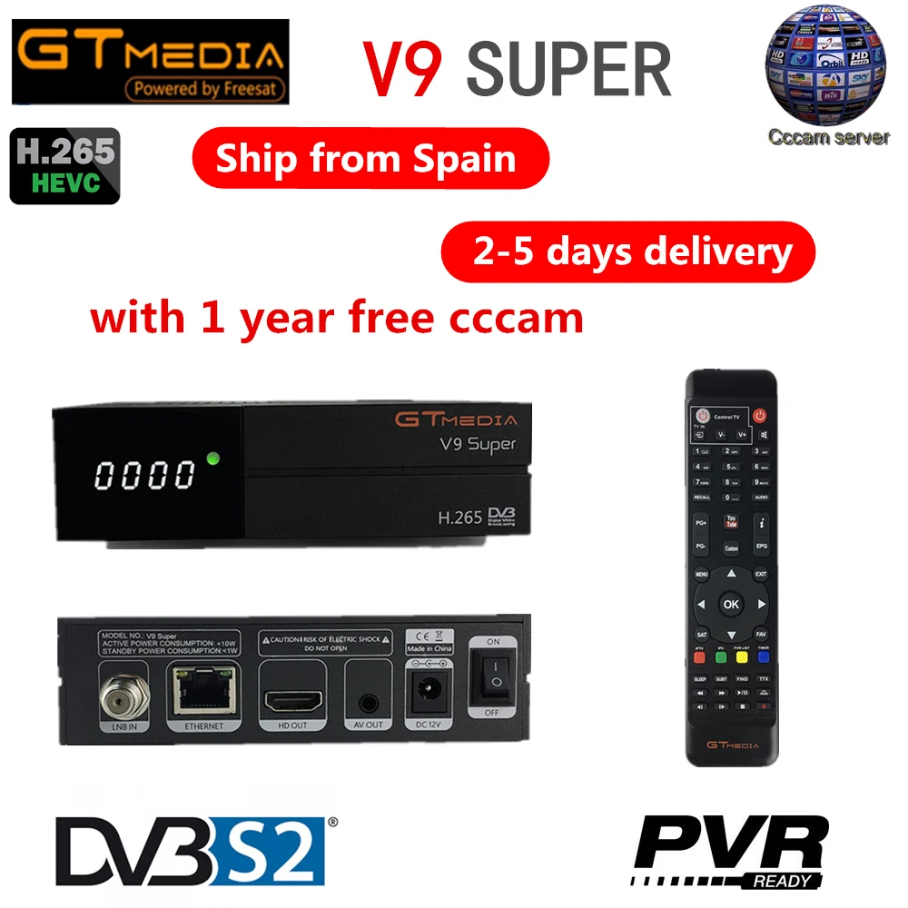 

Freesat V9 Super satellite receiver+1 year Spain CCCAM DVB-S2 H.265 decoder with built-in WIFI tv box same as Gemedia v8 NOVA