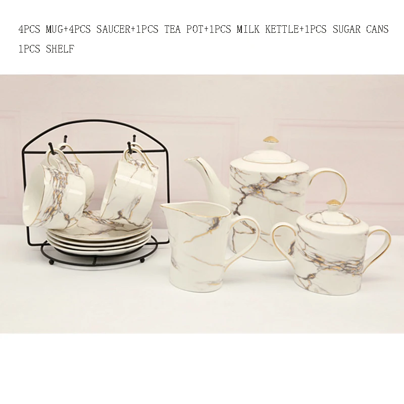 Короткая креативная керамическая кофейная кружка с мраморным узором капучино, чашка с блюдцем, чайник для молока, чайник, чайник, сахарные банки, Комплект полок, семейный подарок - Цвет: B