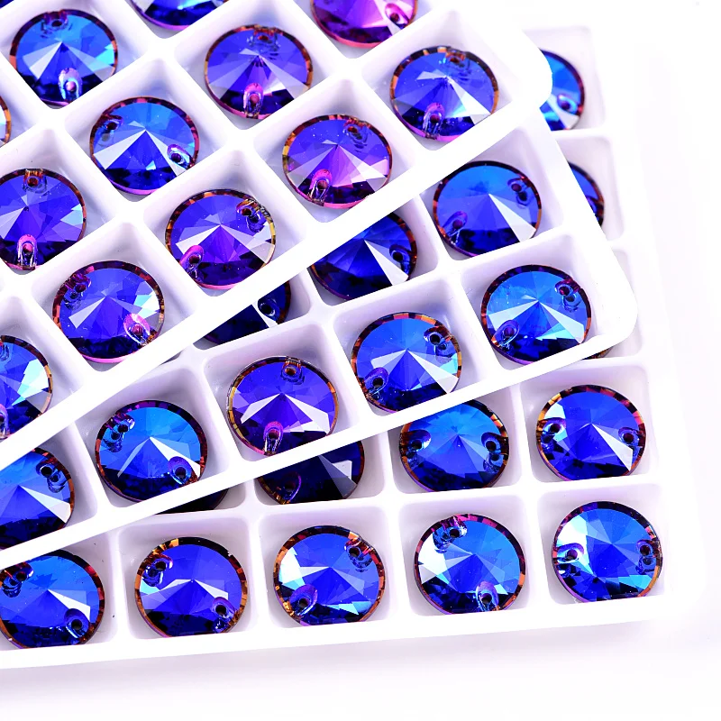 AAAAA качество 40 шт. 12 мм Фиолетовый Синий Круглый стакан Rivoli пришить Стразы Кристалл Швейные Стразы для DIY свадебное платье B1245