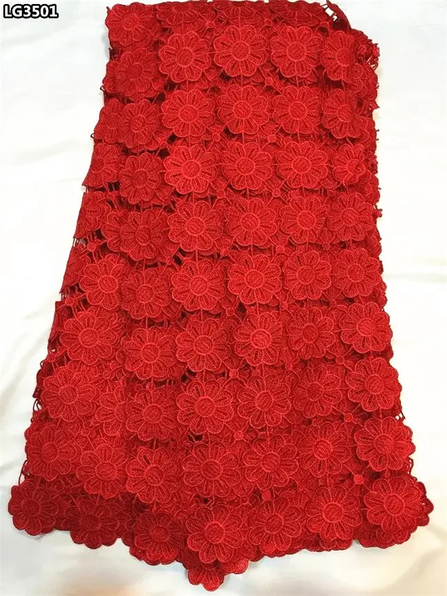 

Pure red African guipure lace fabric 2017 high quality Nigerian cord lace fabric 4 colors on sale 5 yards for lady dress LG35