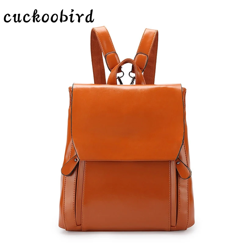 Cuckoobird Women Backpack High Quality PU Vintage Solid Color Backpack for Teenage Girls Casual School Bag