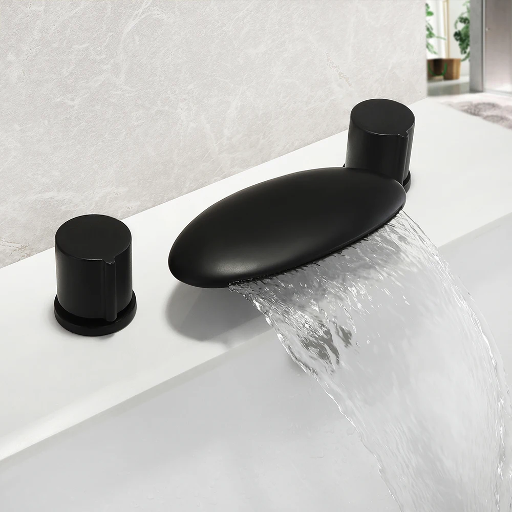 SKOWLL حوض شلال صنبور النحاس الطابق الخيالة مقبض مزدوج الساخنة والباردة خلاط الحمام شلال الصنابير