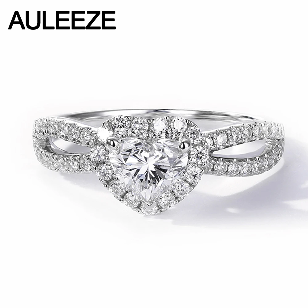 AULEEZE Halo сердце форма 0.5ct D цвет кольцо с алмазом moissanites 14 к 585 Белое золото свадебные кольца для женщин Романтический подарок ювелирные украшения
