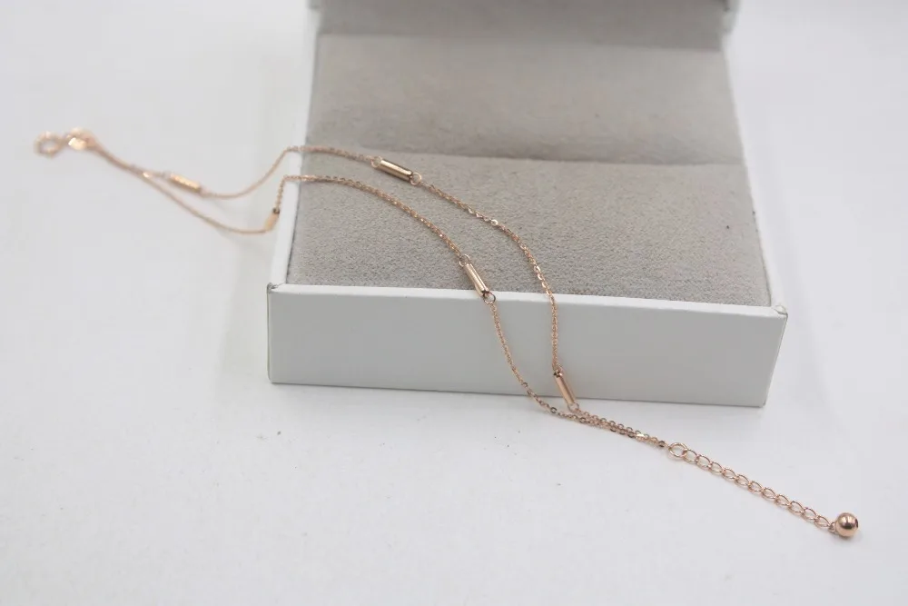 

Authentic 18K Rose Gold Bracelet For Women Girl Lady Fashion Beads Double O Link Unique Elegant 7.48inchL 1.8-2.0g Best Gift