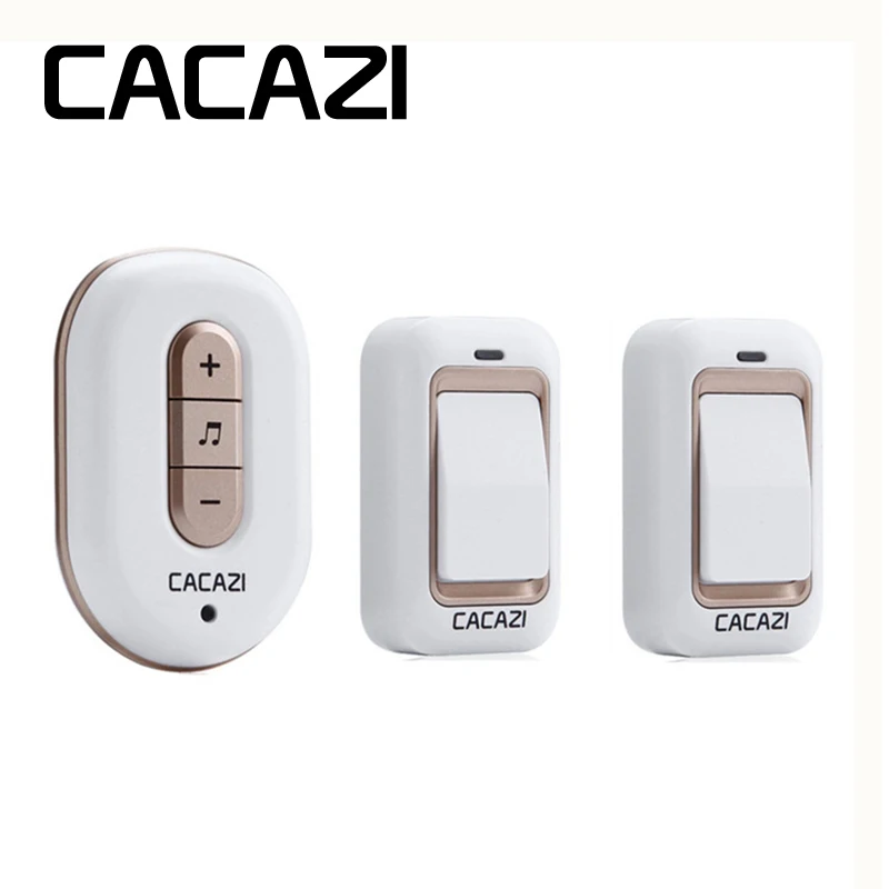 CACAZI New Kinetic Electronic Wireless Doorbell Sefl Powered No Need Battery Led Light Door Bell With 2 Push Button+1 Bell - Цвет: X8 2V1 gold