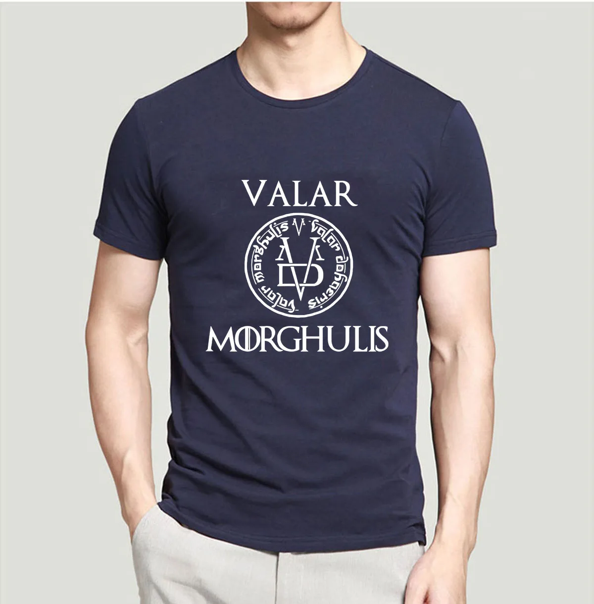 Летняя мужская футболка Valar Morghulis, все мужские футболки с надписью "Игра престолов", повседневные мужские футболки из хлопка - Цвет: dark blue