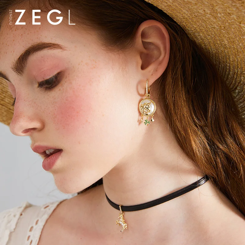 

ZEGL original designer unicorn earrings female 2019 new wave net red exaggerated earrings