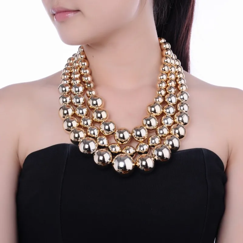 

Free Shipping Resin Big White Faux Handmade Pearls Multi Strand 3 Layer Chunky Evening Party Holidays Wedding Necklace