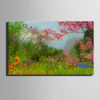

Free Shipping E-HOME Garden Scenery Clock in Canvas 1pcs wall clock 17121107