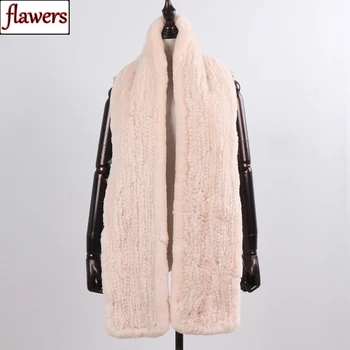 

New Arrival Long Style Lady Natural Rex Rabbit Fur Scarf Women Winter Thick Warm Rex Rabbit Fur Muffle Knit Genuine Fur Scarf