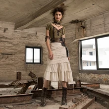 Стимпанк длинная юбка абрикосовый гофрированный хлопок винтажная Женская юбка SP215WI