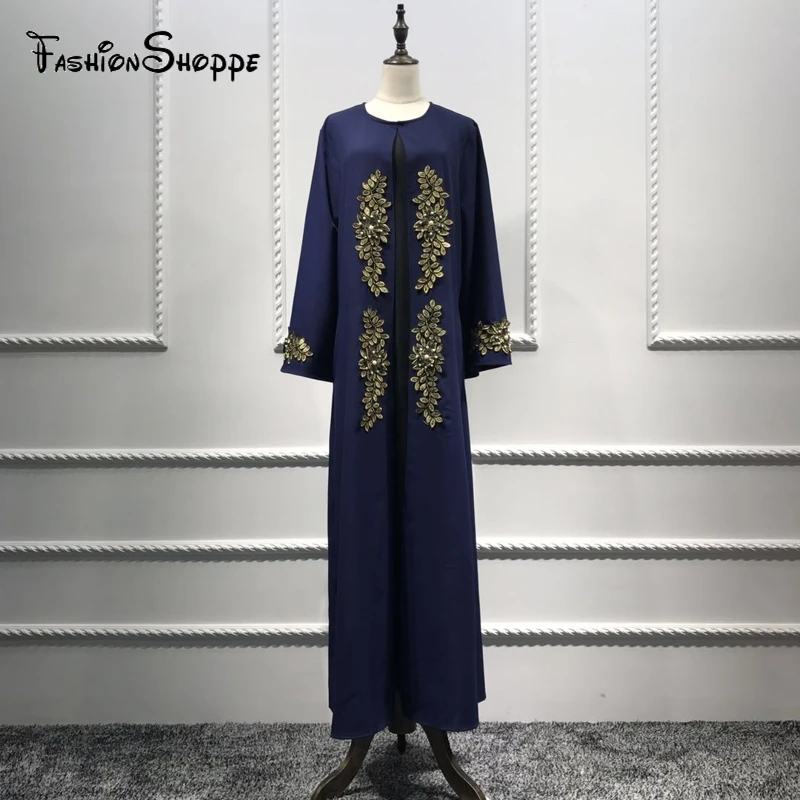 

New Gold Embroidery Beaded Womens Abaya Dress Islamic Clothes Fashion Muslim Long Sleeve Dress Robes Adult #D462