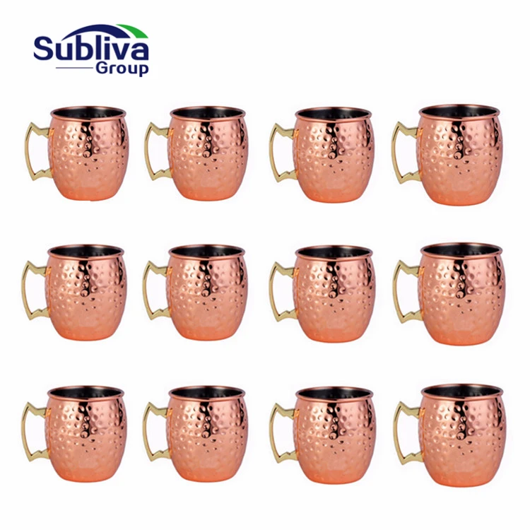 

12 PCS 550ml Copper Plated Barrel Hammered Moscow Mule Mug Coffee Cup Beer Cup Set of 12