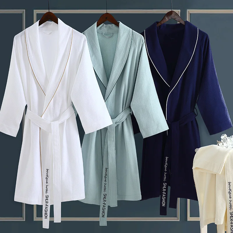 

Spring Summer Waffle Cotton Sweating Bathrobe For Women Men Boutique Five-star Hotel Comfortable Female Robe Szlafrok Badjas