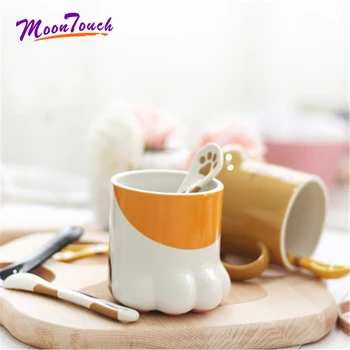 

Coffee Mug Ceramic Cat Paw Ceramic Drinking Cup with Lid Milk Mugs Breakfast Oatmeal Cup Cartoon C Cup Gift Caneca