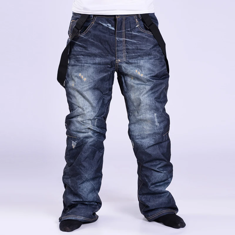 Hot Sale NEW Jean Snowboard Pants Suspenders Denim Ski Pants Men's