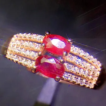 

Per jewelry Natural ruby or emerald ring Free shipping 925 sterling silver Fine handworked jewelry 0.35ct*2pcs gemstone J8060503