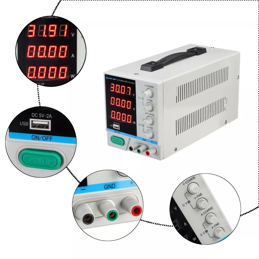 Длинные WEI PS-3010DF 110 В/220 В 30 в 10A регулируемый светодиодный цифровой дисплей постоянного тока Питание коммутация регулируется 5 в 2A USB питание