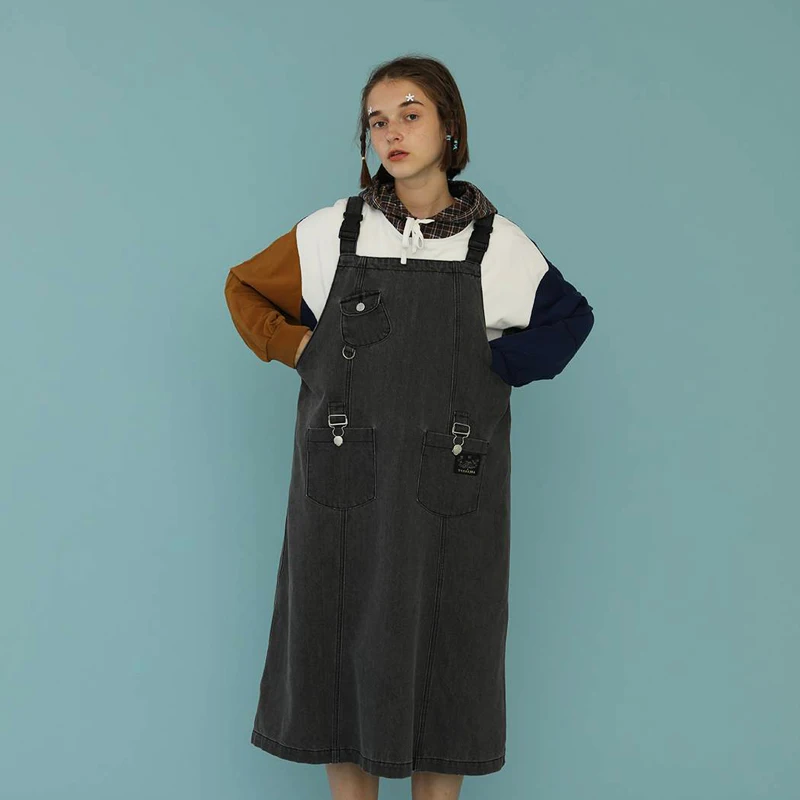 

Autumn Winter Dress Denim Women Strap Jeans Dresses Black Denim Overall Dress Casual Sundress Spaghetti Strap Suspender Dress