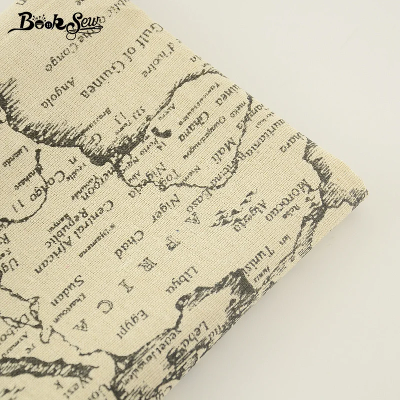 Booksew Home Textile Map of the Word Design Cotton Linen Fabric Sewing Tissu Tablecloth Pillow Bag Curtain Cushion Zakka CM