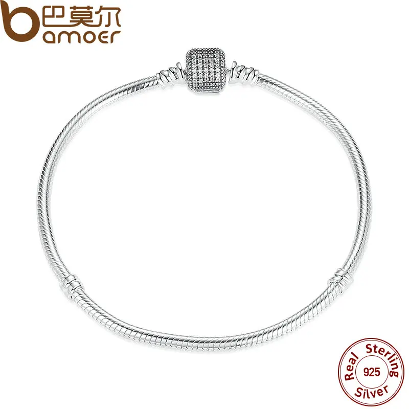 

BAMOER 925 Sterling Silver Love Heart Chain Bracelet for Female Charms Bracelets amp Bangles Silver Jewelry PAS907