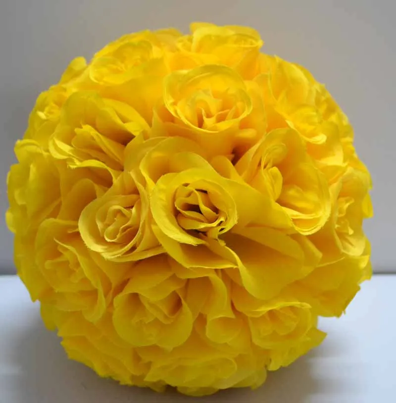 

12'' Pack of 10 Yellow color wedding kissing ball silk rose ball artificial silk rose ball 30cm