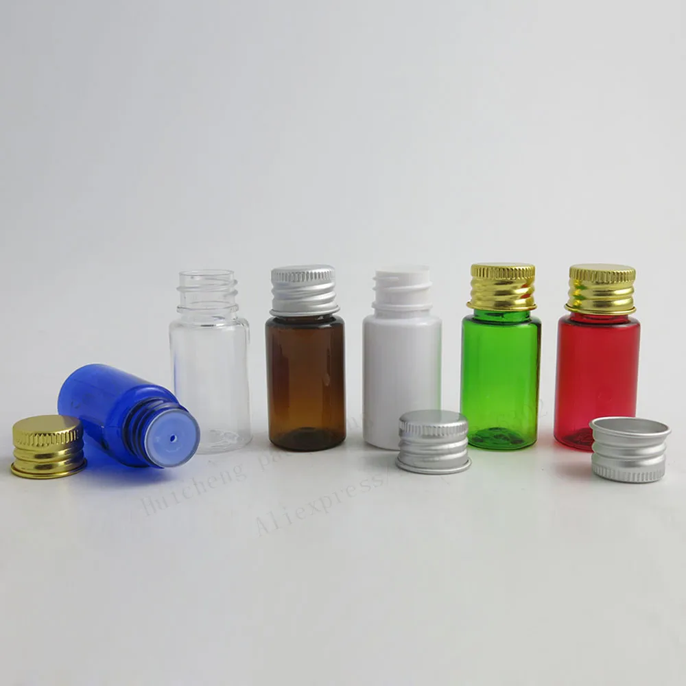 100x10ml 여행용 리필용 앰버 애완 동물 크림 병 플라스틱 용기, 알루미늄 뚜껑 삽입 블루 클리어 앰버 화이트 그린