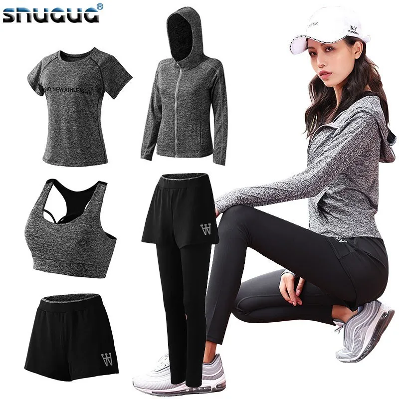 

5 Piece Womens Workout Sets New Yoga Set 2019 Running Clothing Ladies Polyester Woman Fitness Outfit Women's Sports Bra Clothes