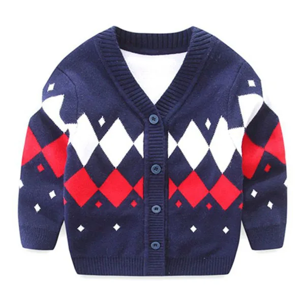 Детский кардиган, свитер из хлопка с v-образным вырезом, вязаный свитер От 0 до 3 лет мальчиков и девочек - Цвет: deep blue
