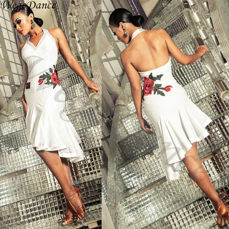 

new sexy Latin dance costumes new performance white latin dance competition dresses woman