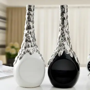 

white black silver ceramic modern creative flowers vase home decor crafts room decoration porcelain figurines wedding decoration
