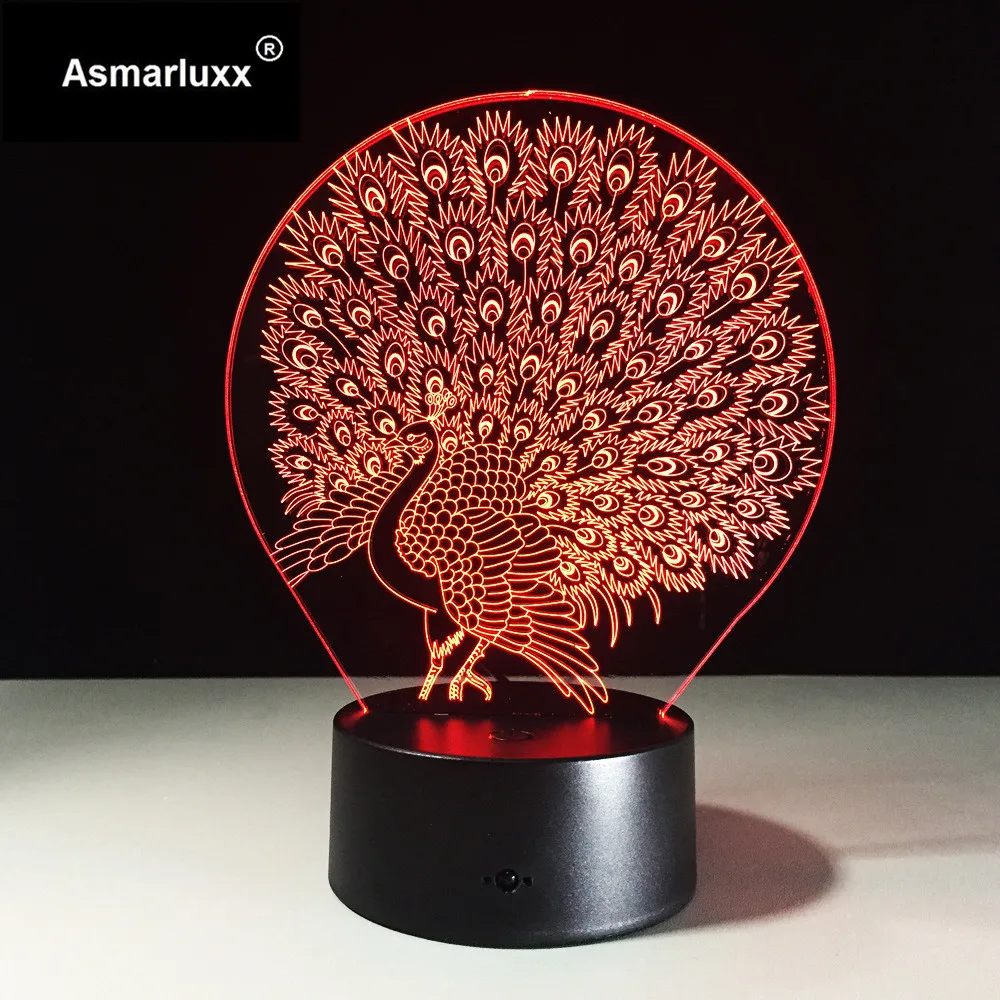 

Peacock Night Lamp Home Decoration Atmosphere Lava Lamp 7 Color Changing LED Illusion Nightlight Peafowl Splendid Tail Kids Gift