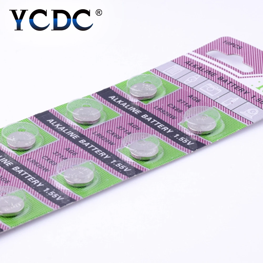 YCDC 10 шт. аккумулятор таблеточного типа AG6 AG12 AG8 AG9 AG10 AG11 1,5 V lr1130 акумуляторная батарея ворс ag6 pour montre