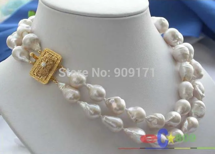 

FREE SHIPPING>>>@@ >&>>HUGE 2ROW 25mm DRIP WHITE KESHI REBORN PEARL NECKLACE