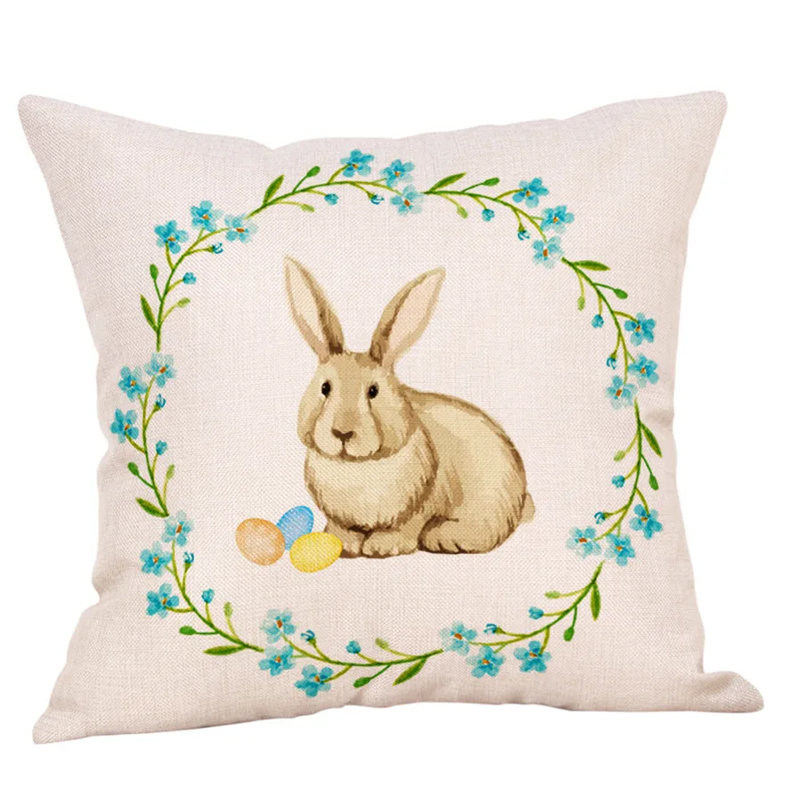 New Easter Cartoon Rabbit Print Cushion Cover 1PC Linen Throw Waist