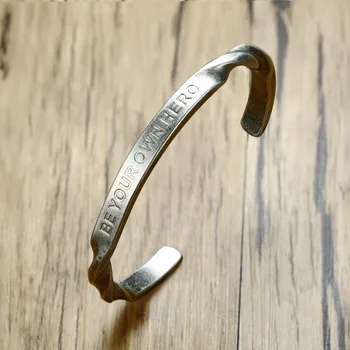 

Men's Bracelet Inspirational BE YOUR OWN HERO Stainless Steel Twisted Cuff Bangle Vintage Tone Gift for His Male Jewelry
