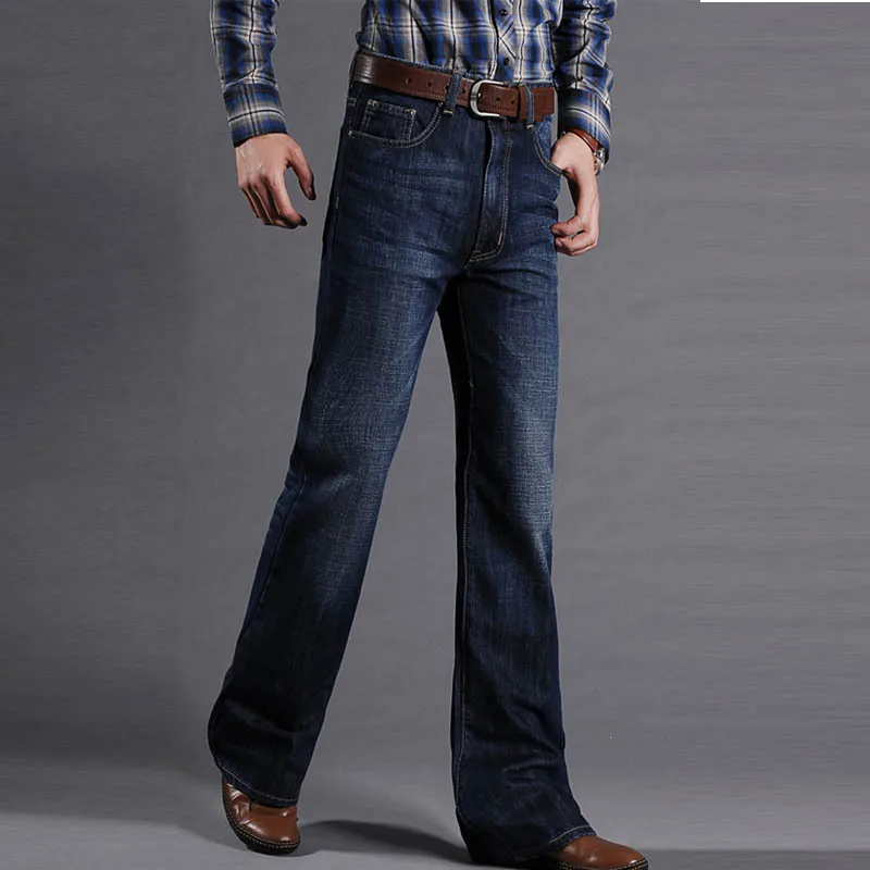Для мужчин s расклешенные джинсы Boot Cut Для мужчин классического кроя с завышенной талией, джинсовые штаны мужские классические дизайнерские мужские джинсы брюки колокол Нижние штаны