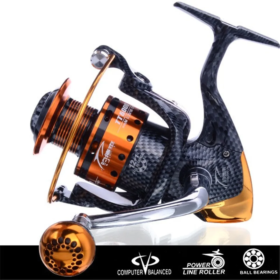 

Saltwater New Arrival Metal Spinning Fishing Reel Coil carretilha pesca 6000 Series 12+1BB 5.1:1 molinete pesca Wheel China 2015