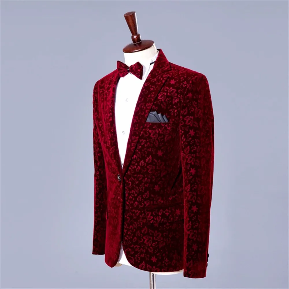 Uomo-Vino-Rosso-Velluto-Giacca-Sportiva-Giacca-Bordeaux-Giacca-Costume-Homme-Uomini-Velluto-Giacca-Homme-Mens