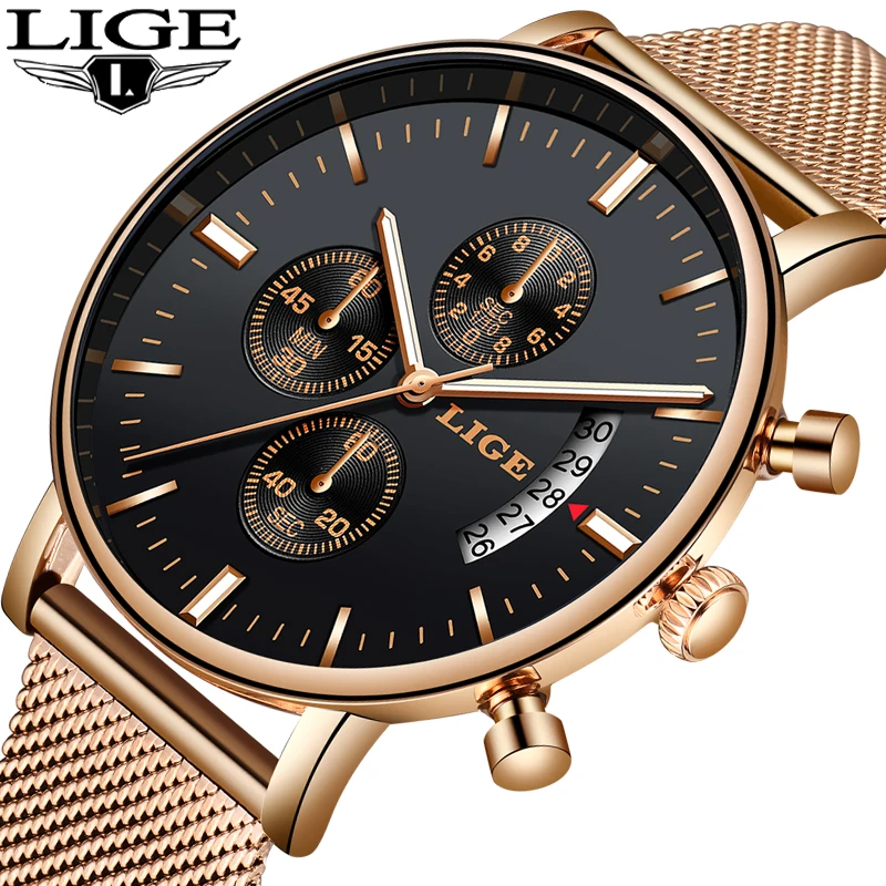 

LIGE Fashion Men Watches Top Brand Luxury Quartz Watch Men Casual Stainless Steel Waterproof Sport WristWatch Relogio Masculino