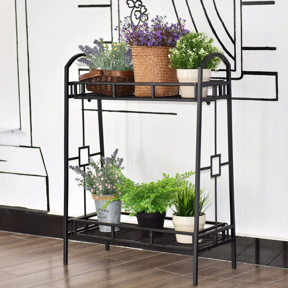 giantex heavy duty 2 tier metal flower pot rack plant display stand shelf holder decor outdoor furniture op3344