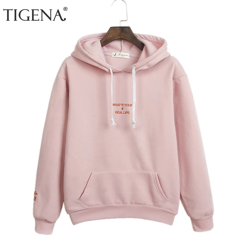 Tigena 2019 черный серый розовый модная толстовка с капюшоном для женщин свободные