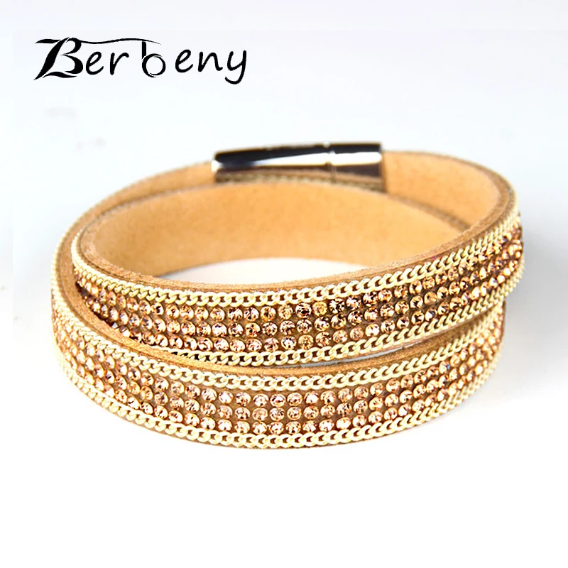 

Trendy Leather Wrap Bracelets For Women Multilayer Wristbands Charm Crystal Rhinestone Punk Cuff Bracelet&Bangle Jewelry Fashion