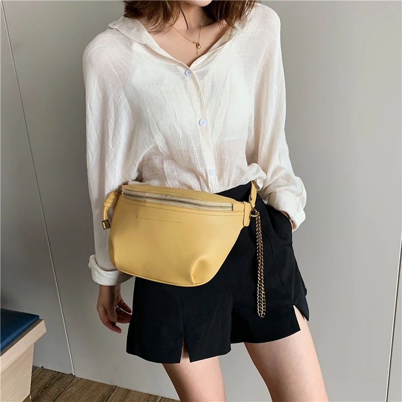 Burminsa Summer Chain Soft Chest Bags For Girls Candy Color Women Sling Waist Pack Phone Crossbody Bags Yellow White Green