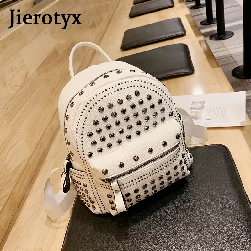 JIEROTYX New Arrival Preppy Leisure Backpack Womens Casual Daypacks Women Soild Zipper Rivet Shoulder Bags Soild Hot Sale